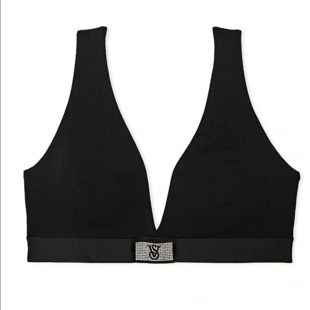 Victoria’s Secret XL BLACK SHINE Lounge Bra & XL BLACK LEOPARD SHINE SHORTS - Picture 2 of 5